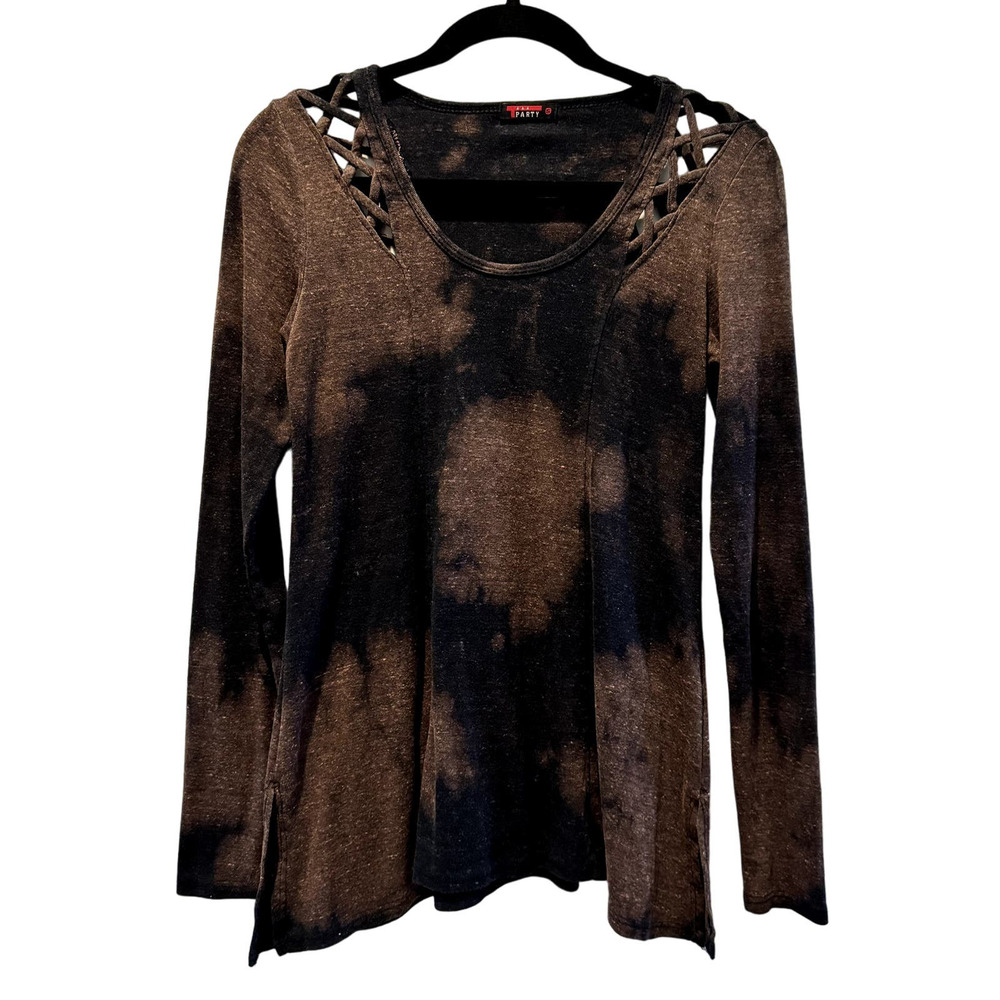 T-PARTY 90s Y2K Grunge Cutaway Long Sleeve Shirt Size Small - Black and Brown